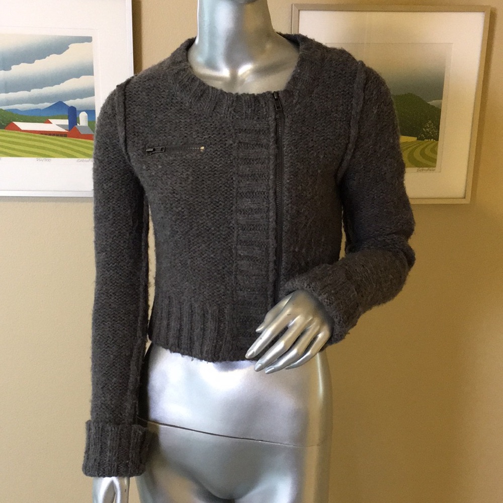 TYLER BOE | Cropped Wool Blend Moto Cardigan Sweater